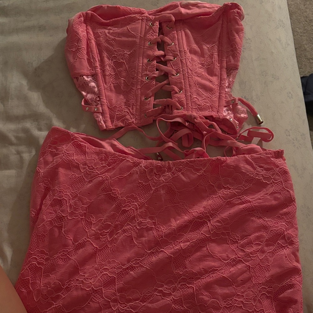 Pink Lace-Up Mini Dress